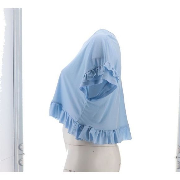 NWT BISHOP + YOUNG RUFFLED SLEEVE KNIT TEE SKY BLUE SMALL - Picture 4 of 14